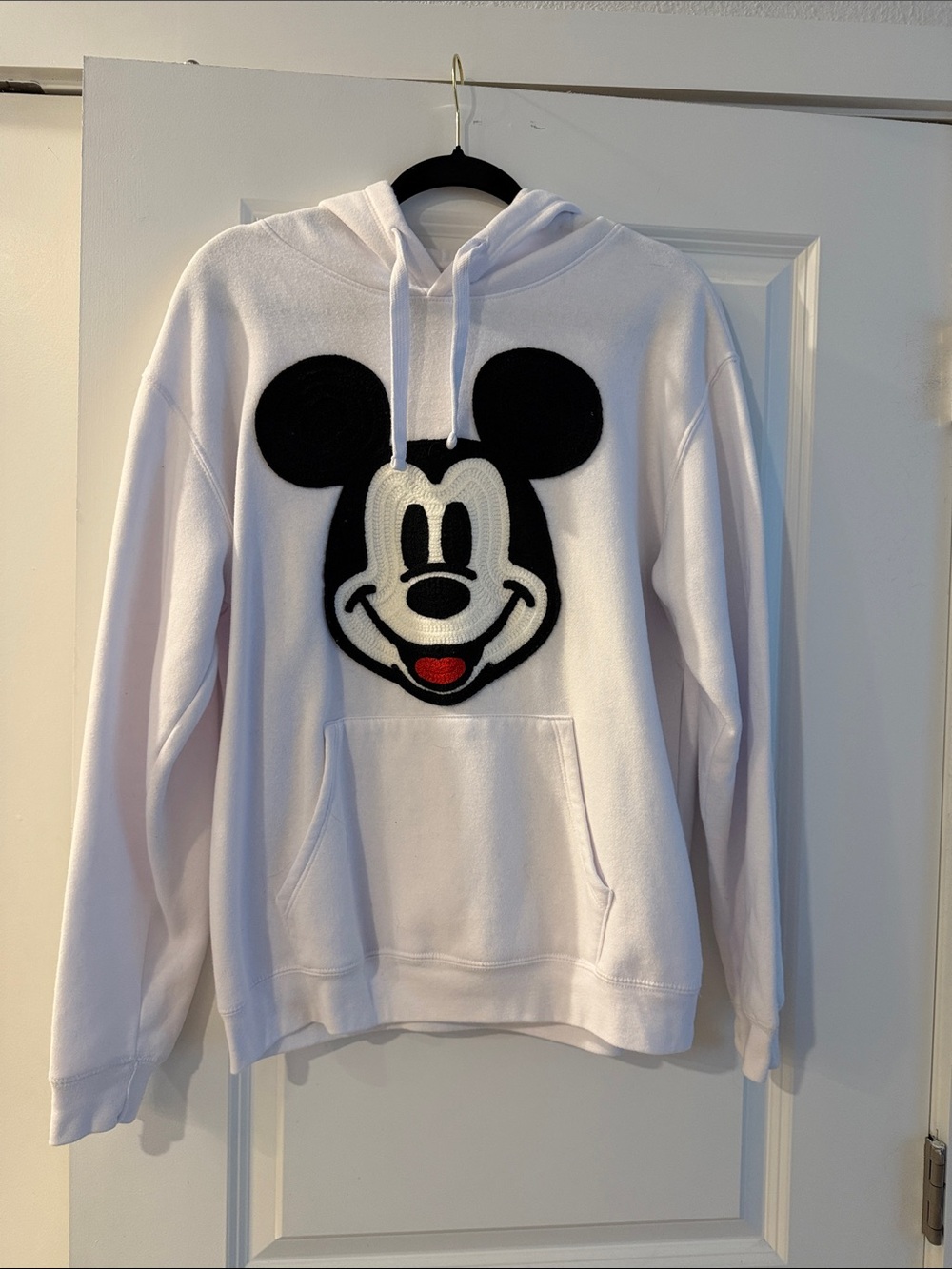 Disney White Crewneck Hoodie with Black & Red Mickey Face